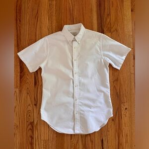 Club Monaco Mens Small Shirt Slim Fit Short Sleeve Button Up Collar White Oxford